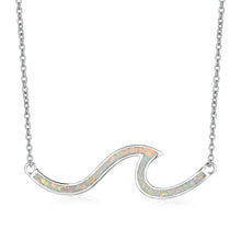 925 Sterling Silver Wave Pendant with Opal + Necklace