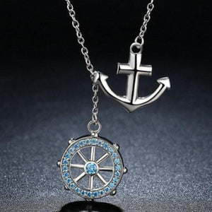 925 Sterling Silver Anchor & Rudder Pendant & Necklace
