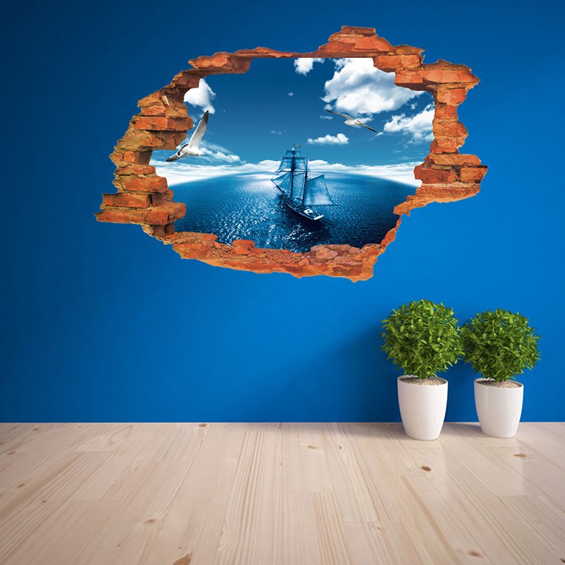 3D Ocean & Sailboat Wall Stickers