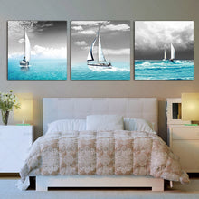White Sailing Boat Vogue in the Blue Sea (3 pcs)